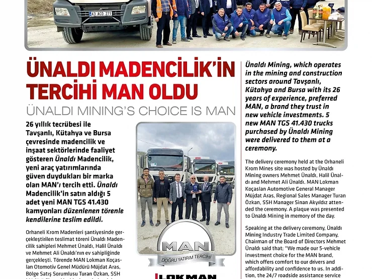 ÜNALDI MADENCİLİK'İN TERCİHİ MAN OLDU / KAMYONUM
